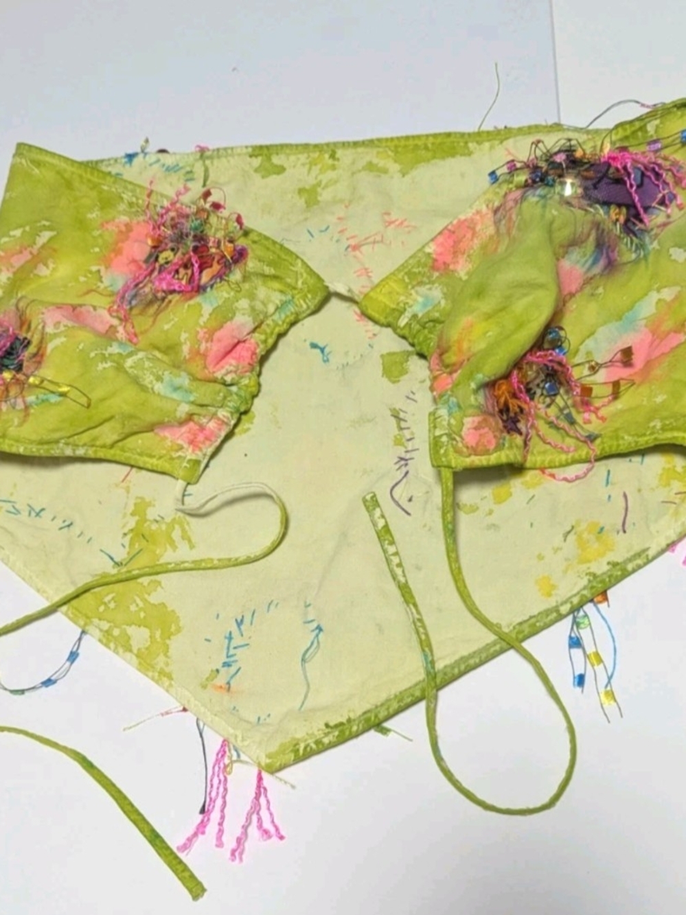 Lime Green Hand-Embellished Bandana Top with Neon Accents Grateful Dead